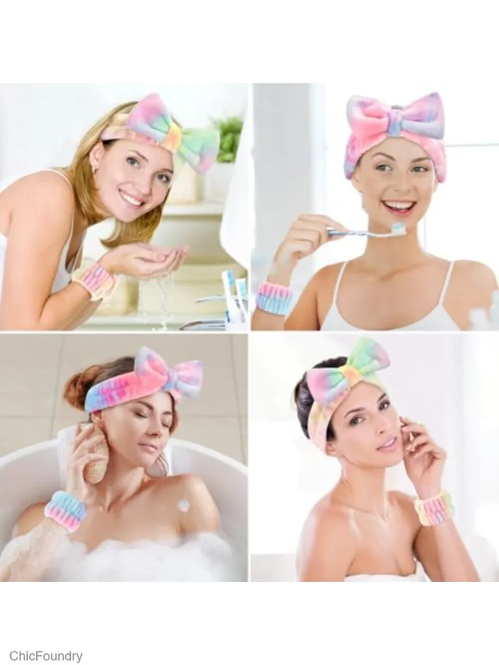 Spa Headband & Wristband Set for Face Washing, Makeup, Skincare - 6 Piece